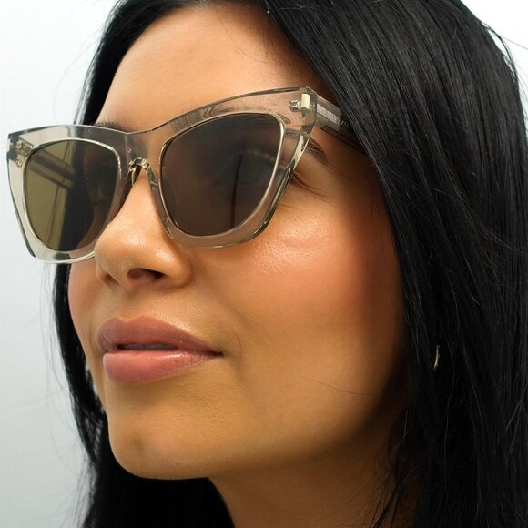 NEW SL214 KATE 032 SAINT LAURENT SUNGLASSES WOMEN CAT EYE BEIGE EYEWEAR - Picture 4 of 5